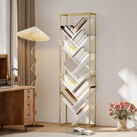 HOMCOM Tree Bookshelf, 10 Tier Floor Standing Bookcase - White and Gold Tone