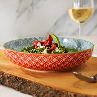 Mikasa Geometric Leaf Set of 4 Stoneware Bowls 900ml - Blue - Red
