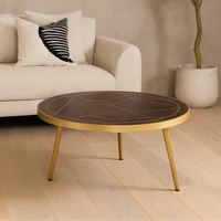 Bandung Dark Mango Wood Round Coffee Table with Gold Inlays - Brown