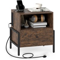 Industrial End Table Bedside Table - Brown