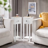 Set of 2 Slim Bedside Tables - White