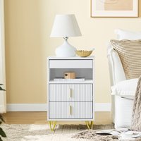 Bedside Table with 3 Drawers and Shelf - White