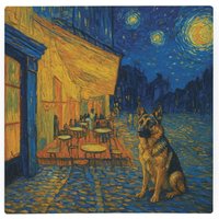 Van Gogh German Shepherd Glass Hot Pot Stand - Heat Resistant Non-Slip Kitchen Trivet - Multi