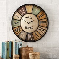 Vintage French Design Coloured Metal Wall Clock - Multi