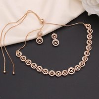 Rose Gold Plated Designer CZ Necklace Set with Studded American Diamonds - Bronze / 1