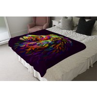 Lion'S Head On A Purple Background In Popart Style Blanket - Purple