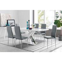 Atlanta Modern High Gloss White Dining Table And 6 Milan Chairs Set - Grey