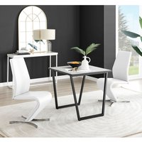 Carson White Marble Effect Square Dining Table and 2 Willow Chairs - White
