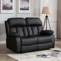Chester Manual High Back Luxury Bond Grade Leather Recliner 2 Seater Sofa - Black