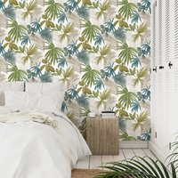 Grandeco Wild Palm Green Teal Copper Metallic Textured Wallpaper - Green Multi
