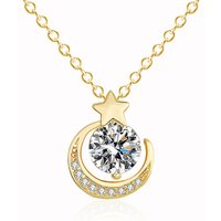 Moon with Star Pendant Necklace - Gold