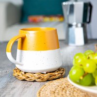 370ml Dipped Flecked Stoneware Belly Mug - Mustard