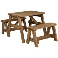 Victoria Wooden Picnic Bench and Table Set - Rustic brown / 90cm