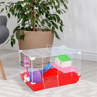 Pawhut Hamster Cage Small Pet Animal Travel Cage - Red and White