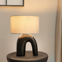 Lia Abstract Arch Ceramic Table Lamp with Fabric Drum Shade and LED Bulb - Grey