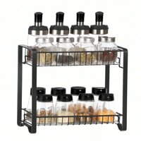 SONGMICS 2-Tier Metal Spice Rack with Boards - Black