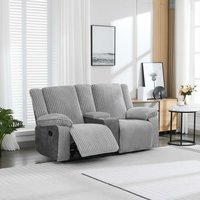 Verona 2 Seater Jumbo Cord Manual Recliner Sofa w Drinks Console - Grey