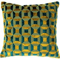 Empire Velvet Jacquard Cushion - Teal-Gold
