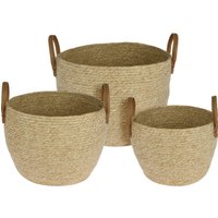 Set of 3 Natural Woven Storage Baskets - Beige