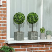 HOMCOM Set of 2 Artificial Plants 50cm Faux Boxwood Topiary Balls - Green