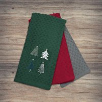 Festive Fun 3 Pack Super Absorbent Fast Drying Tea Towels Xmas Trees - Green
