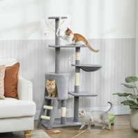 PawHut Cat Tree for Indoor Cats Climbing Tower with Ladder - Grey