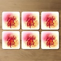 Boho Chic Lettering Coaster - Red