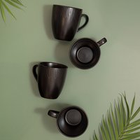 Mikasa Jardin Midnight Stoneware Mugs, Set of 4, 420ml Black - Black
