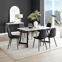 Carson White Marble Effect Dining Table and 6 Corona Black Leg Chairs - Black
