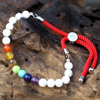 925 Silver Plated Gemstone Chakra Bracelet with Adjustable Fit - Red