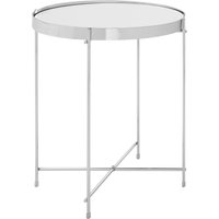 Allure Silver Mirrored Glass Round Side Table - Silver