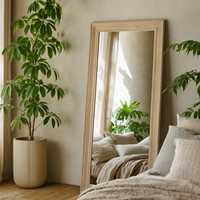 Tall Rectangular Natural Wood Mirror - Brown
