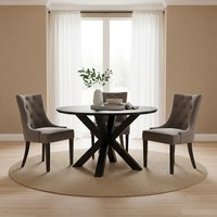 Salford Black Wood Veneer Round Dining Table With Metal Legs - Black
