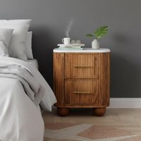 Solid Wood Aurora Marble Bedside - Brown
