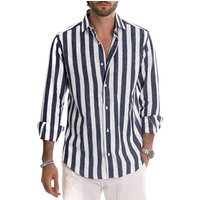 Men's Striped Buttoned Up Shirt - Navy / 2XL