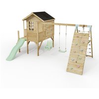 ClassicPlay Premium 5ft Playhouse on Deck with Double Swing, Slide and Climbing - Mint Green
