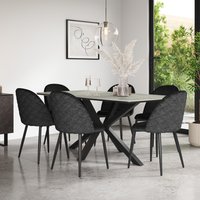 Juno Light Grey Table Top W Black Legs + Raye Velvet Dining Chair Set Of 8 - Black