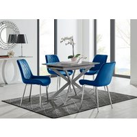 Lira 100cm Grey Metal Extending Dining Table 4 Pesaro Silver Chairs - Blue