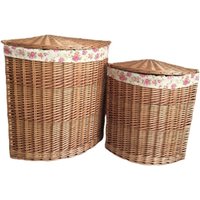 Light Steamed Corner Linen Basket with Garden Rose Lining - Brown / 60cm / 5kg