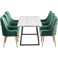Soho Toga LUX Dining Set Includes a Table and 6 Velvet Upholstered Chairs - Green