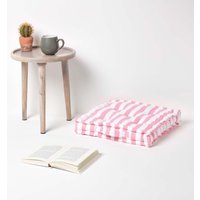 Homescapes Cotton Thick Stripe Floor Cushion - Pink / 10cm