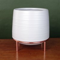 White Ceramic Planter Metal Stand Plant Pot - White Ceramic Gold Stand