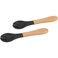 Bamboo Baby Weaning Forks with Silicone Tip - Pack of 2 - Black
