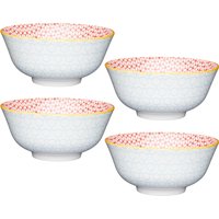 Set of 4 KitchenCraft Geometric Blue Ceramic Bowls - White
