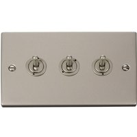 Pearl Nickel 3 Gang 2 Way 10AX Toggle Light Switche - Black