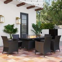 Outsunny 50,000 BTU Fire Pit Table Rattan Dining Set - Black