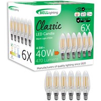 E14 Filament LED Candle Bulb Warm White 2700K 4.5W 470 Lumen Non Dimmable - Warm White - 2700K / 6