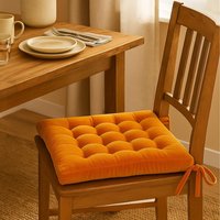 Homescapes Quilted Velvet Chair Pad - Burnt Orange / 20cm