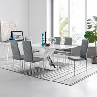 Atlanta Modern High Gloss White Dining Table And 6 Milan Chairs Set - Grey