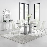 Imperia Grey High Gloss Dining Table with 6 Isco Chairs Chrome Finish - White